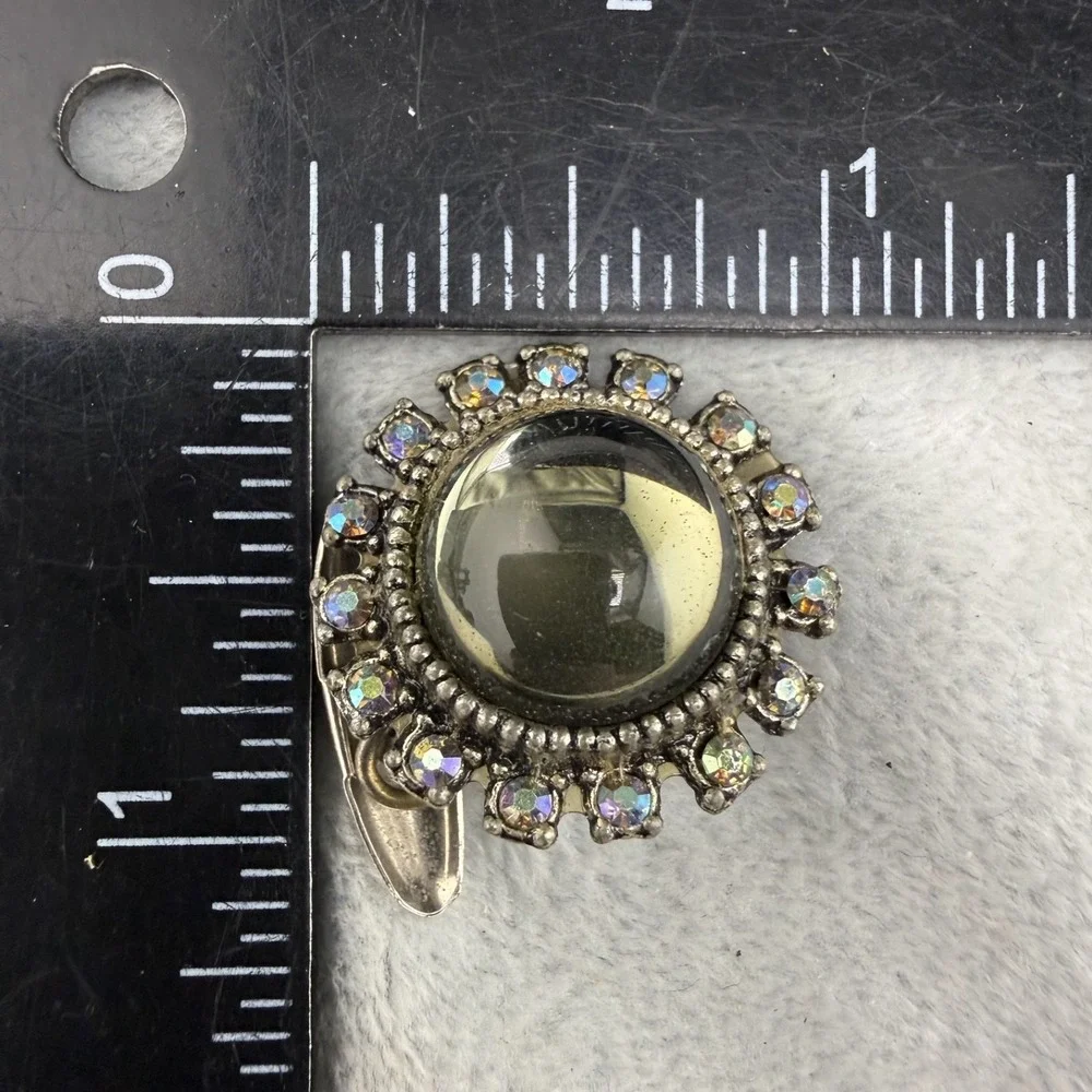 Vintage‎ Glass  Cufflinks Silver Tone Rhinestone AB